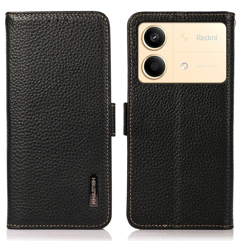 KHAZNEH For Xiaomi Redmi Note 13R Pro 5G Genuine Cow Leather Case RFID Blocking Protection Phone Cover - Black KHAZNEH For Xiaomi Redmi Note 13R Pro 5G Genuine Cow Leather Case RFID Blocking Protection Phone Cover - Black